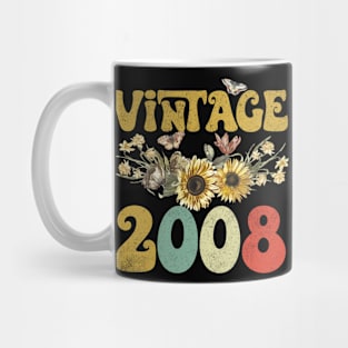 Vintage 2008 Sunflower Floral Retro Groovy 15th Birthday Mug